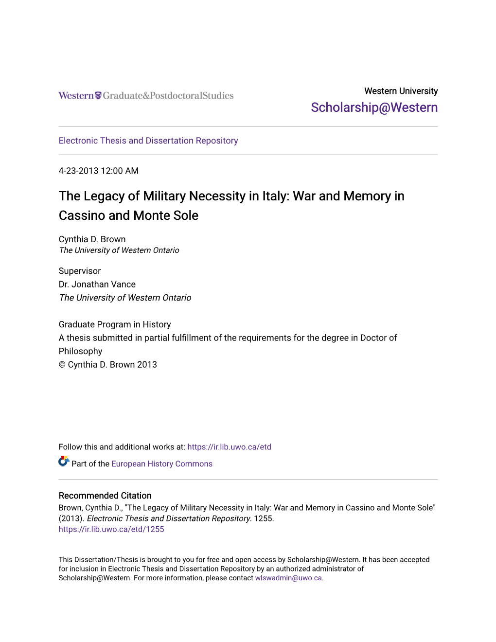 The Legacy of Military Necessity in Italy: War and Memory in Cassino and Monte Sole