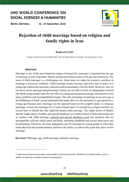 Rejection of Child Marriage Based on Religion and Family Rights in Iran