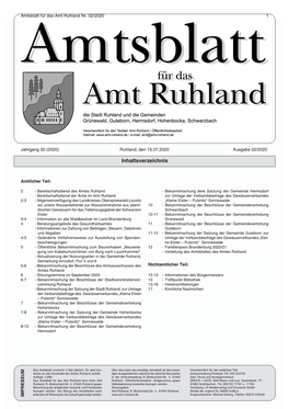 Amtsblatt Ruhland Nr. 2/20 Vom 15.07.2020