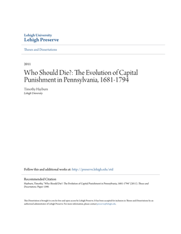The Evolution of Capital Punishment in Pennsylvania, 1681-1794