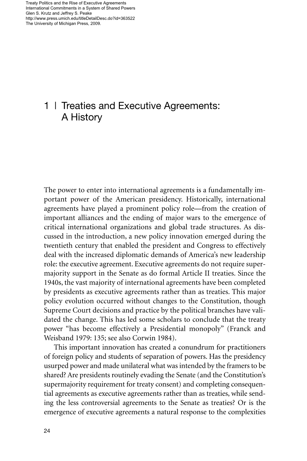 1 | Treaties and Executive Agreements: a History