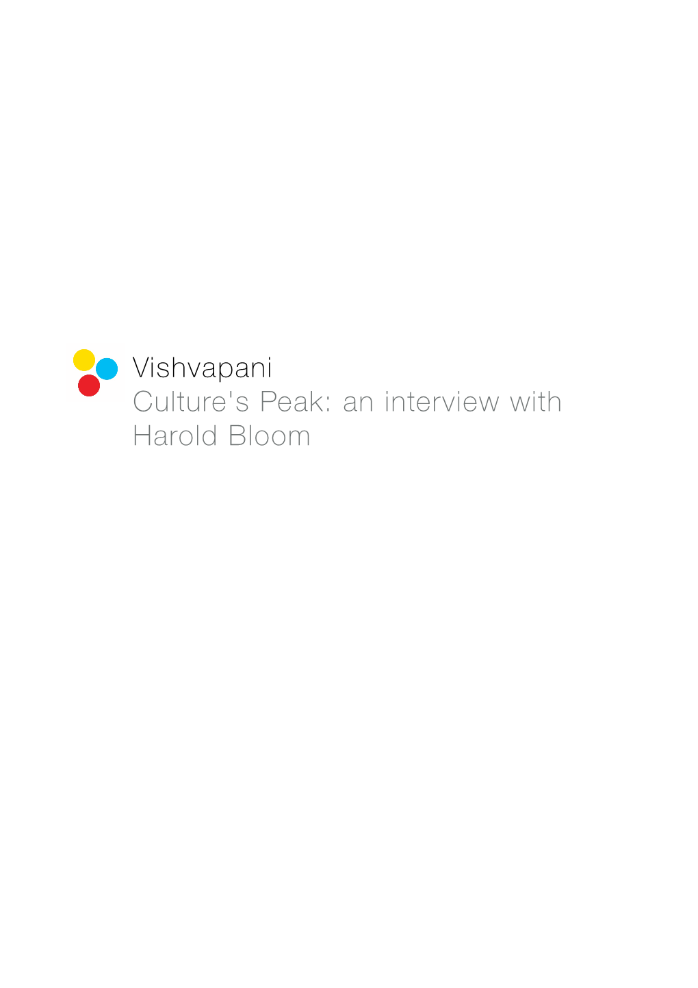 An Interview with Harold Bloom by Vishvapani