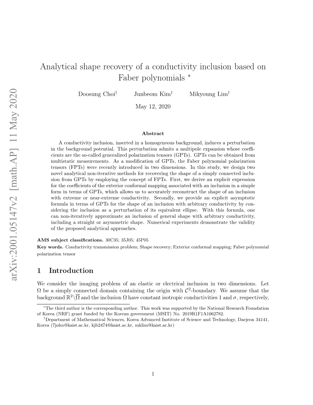 Analytical Shape Recovery of a Conductivity Inclusion Based On