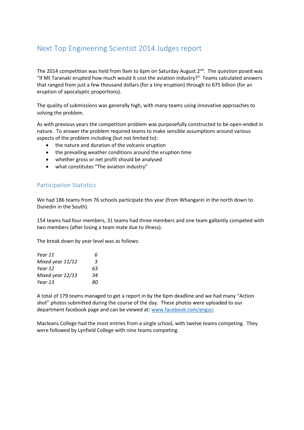 Next Top Engineering Scientist 2014 Judges Report