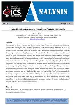 Covid-19 and the Communist Party of China's Governance Crisis