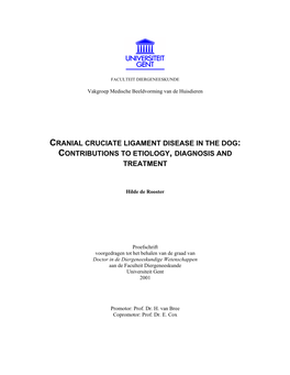 Cranial Cruciate Ligament Disease in the Dog: Contributions to Etiology, Diagnosis and Treatment