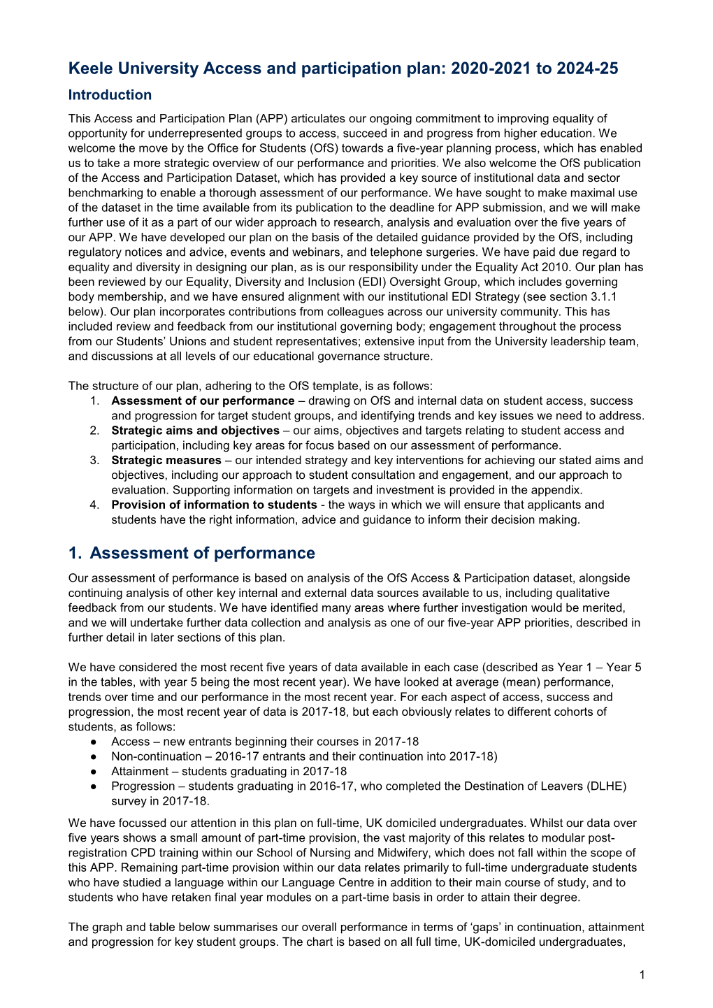 Keele University Access and Participation Plan: 2020-2021 To