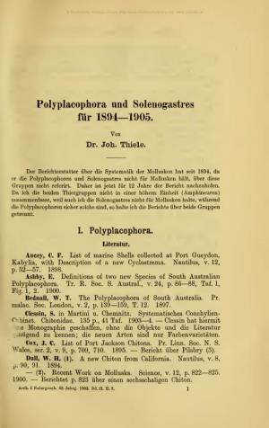 Polyplacophora Und Solenogastres Für 1894-1905. Johann