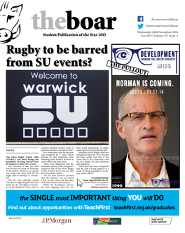 Rugby to Be Barred from SU Events? the PULLOUT