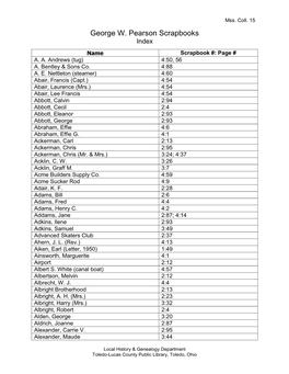 George W. Pearson Scrapbooks Index