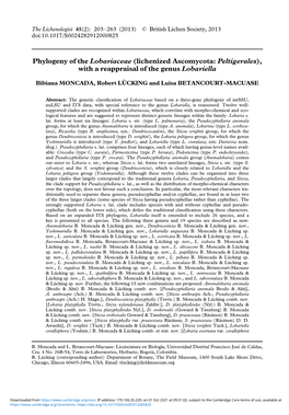 Phylogeny of the Lobariaceae (Lichenized Ascomycota: Peltigerales), with a Reappraisal of the Genus Lobariella