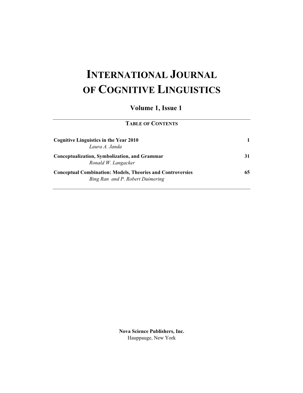 International Journal of Cognitive Linguistics