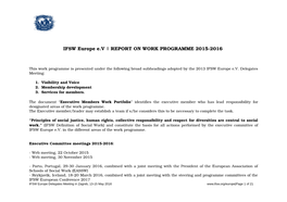 IFSW Europe E.V | REPORT on WORK PROGRAMME 20152016