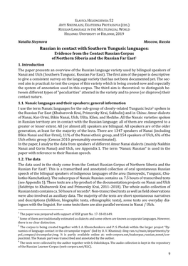 Russian in Contact with Southern Tungusic Languages: Evidence from the Contact Russian Corpus of Northern Siberia and the Russian Far East1