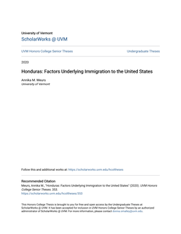 Honduras: Factors Underlying Immigration to the United States