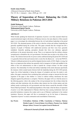 Balancing the Civil-Military Relations in Pakistan