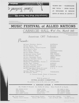 MUSIC FESTIVAL of ALLIED NATIONS CARNEGIE HALL, Wed