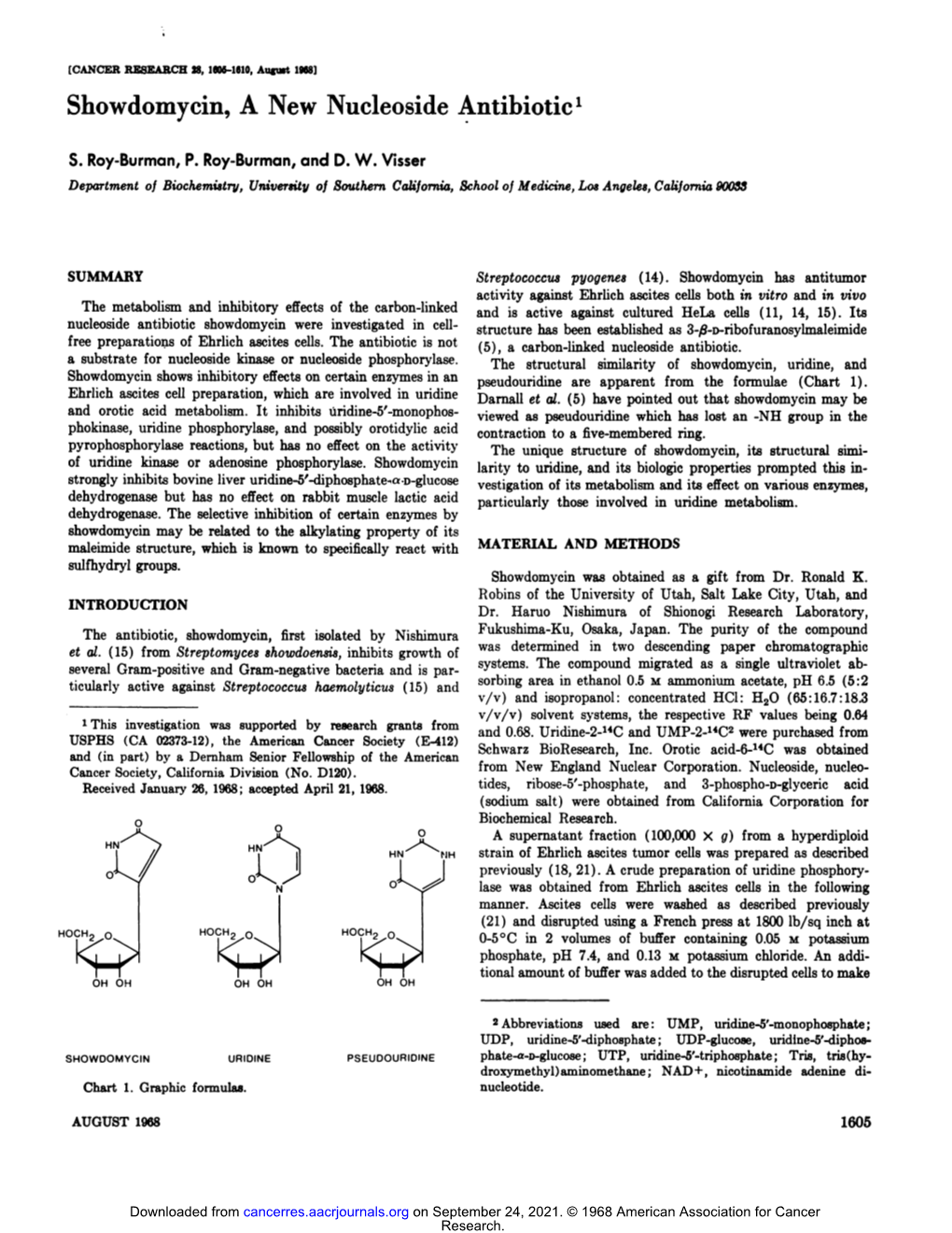 Showdomycin, a New Nucleoside Antibiotic'