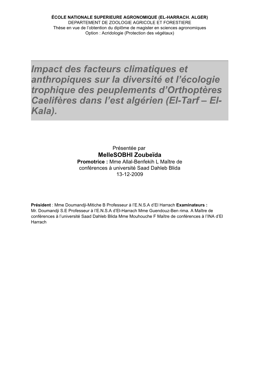 Impact Des Facteurs Climatiques Et Anthropiques Sur La Diversité Et L