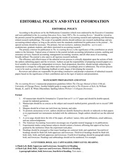 Editorial Policy and Style Information
