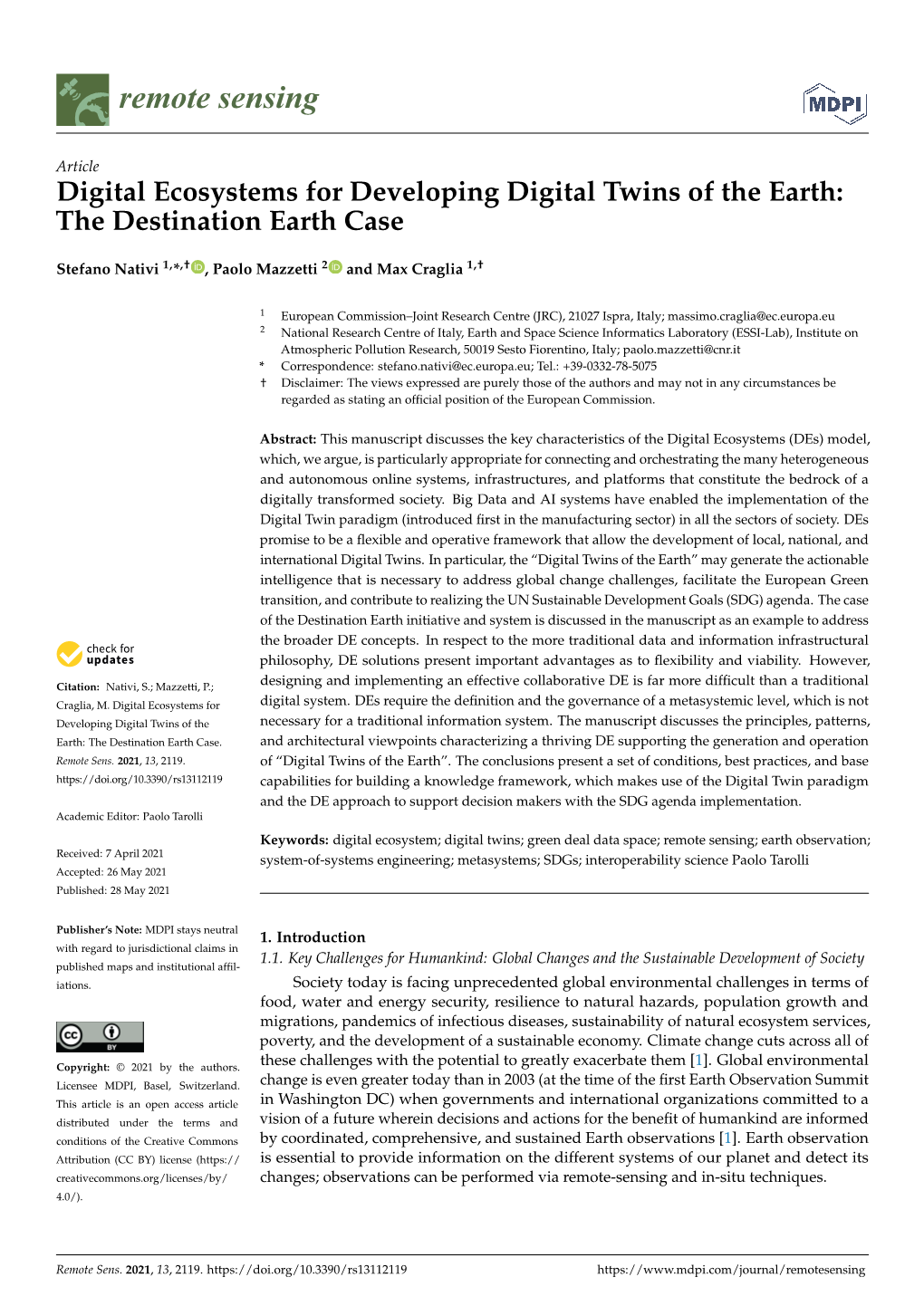 Digital Ecosystems for Developing Digital Twins of the Earth: the Destination Earth Case