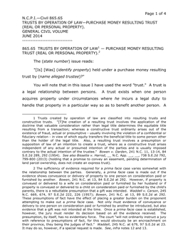 Page 1 of 4 N.C.P.I.—Civil 865.65 TRUSTS by OPERATION of LAW—PURCHASE MONEY RESULTING TRUST (REAL OR PERSONAL PROPERTY). GENERAL CIVIL VOLUME JUNE 2014