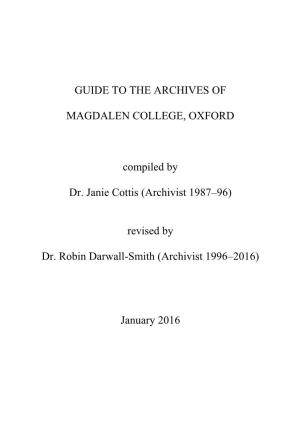 Guide to the Archives of Magdalen College, Oxford