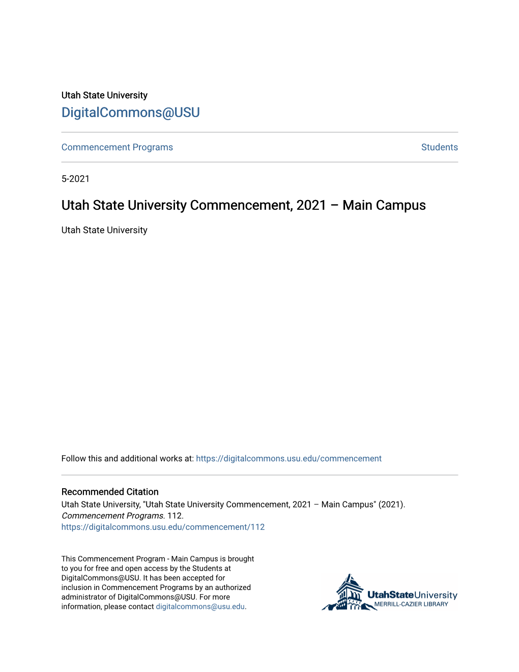 Utah State University Commencement, 2021 – Main Campus