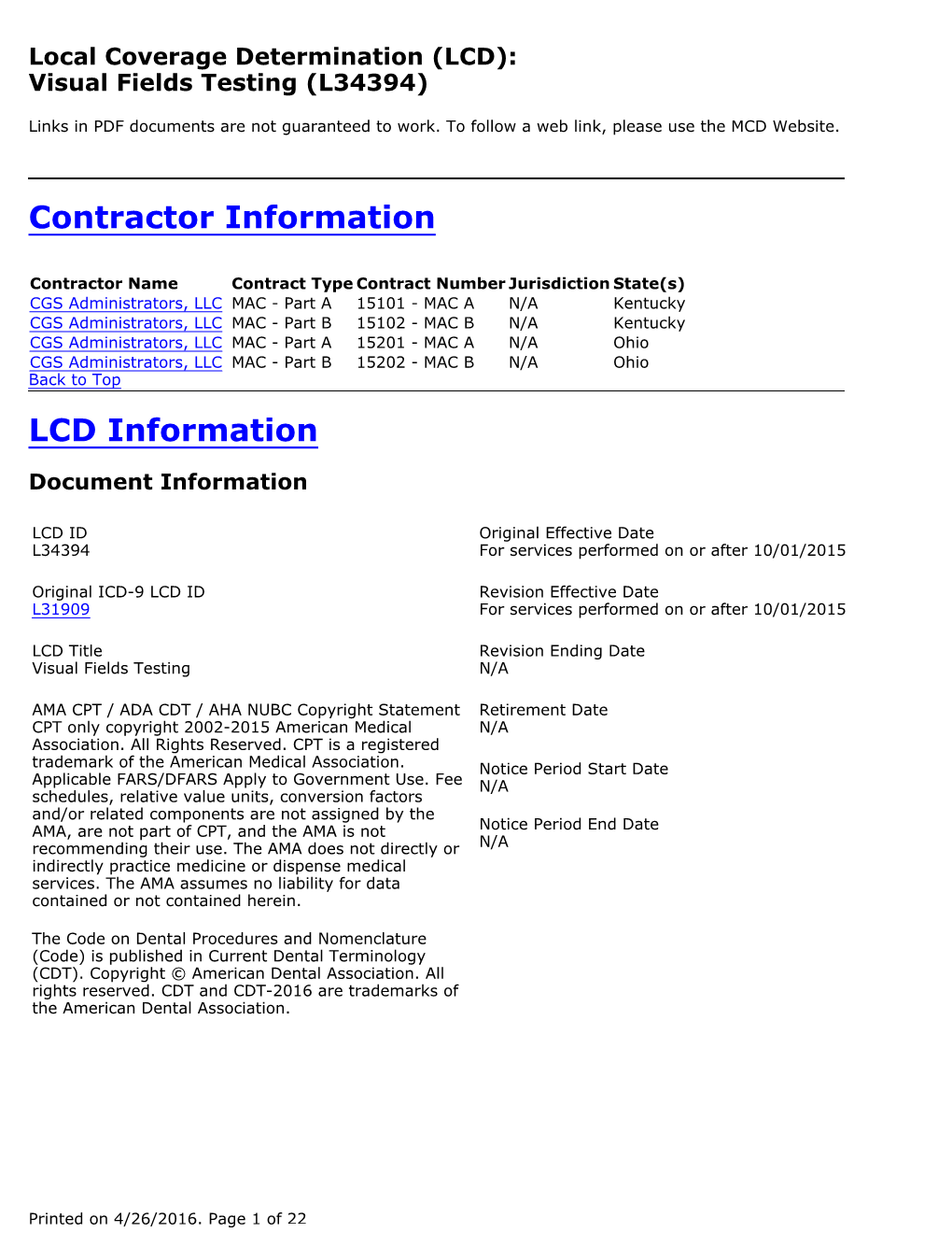 Local Coverage Determination For