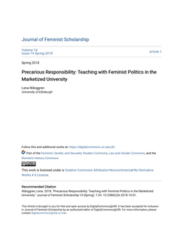 Teaching with Feminist Politics in the Marketized University
