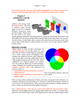 Chapter 7 ADDITIVE COLOR MIXING