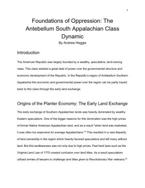 Foundations of Oppression: the Antebellum South Appalachian Class Dynamic by Andrew Heggie