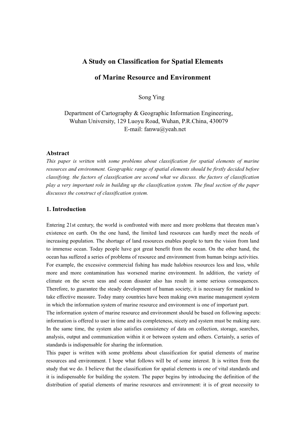 A Study of Classification for Spatial Elements