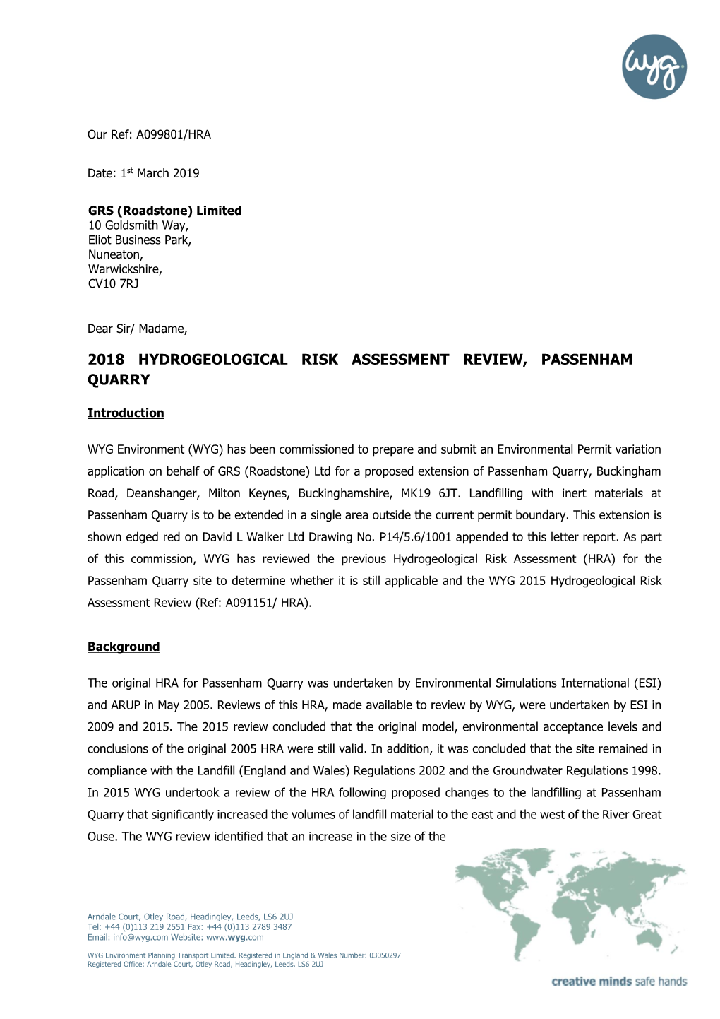 2018 Hydrogeological Risk Assessment Review, Passenham Quarry