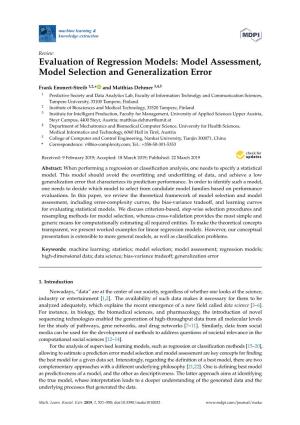 Evaluation of Regression Models: Model Assessment, Model Selection and Generalization Error