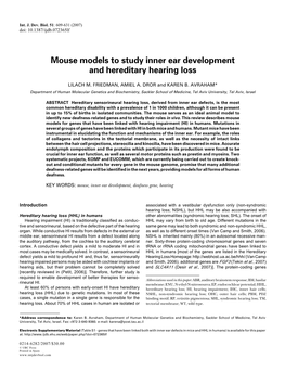 Mouse Models to Study Inner Ear Development and Hereditary Hearing Loss