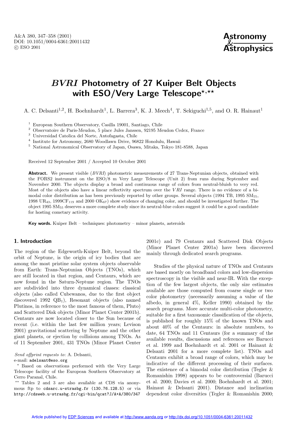 Photometry of 27 Kuiper Belt Objects with ESO/Very Large Telescope?,??