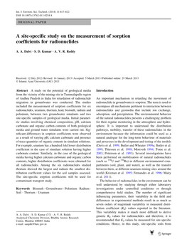 A Site-Specific Study on the Measurement of Sorption