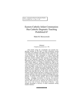 Eastern Catholic Infant Communion: Has Catholic Dogmatic Teaching Prohibited It?