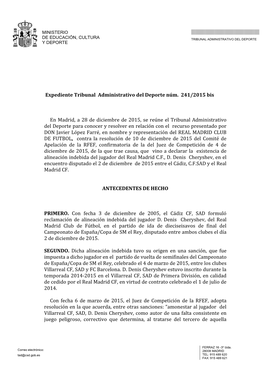 Expediente Tribunal Administrativo Del Deporte Núm. 241/2015 Bis En