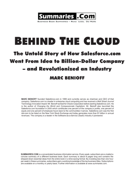 Summary of "Behind the Cloud" by Marc Benioff