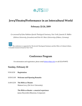Jews/Theater/Performance in an Intercultural World