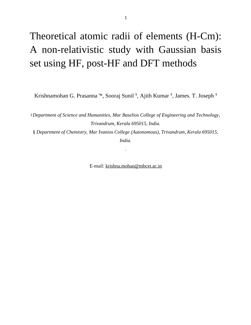 Theoretical Atomic Radii of Elements (H-Cm): a Non-Relativistic Study with Gaussian Basis Set Using HF, Post-HF and DFT Methods