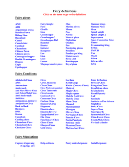 Fairy Definitions Click on the Term to Go to the Definition Fairy Pieces