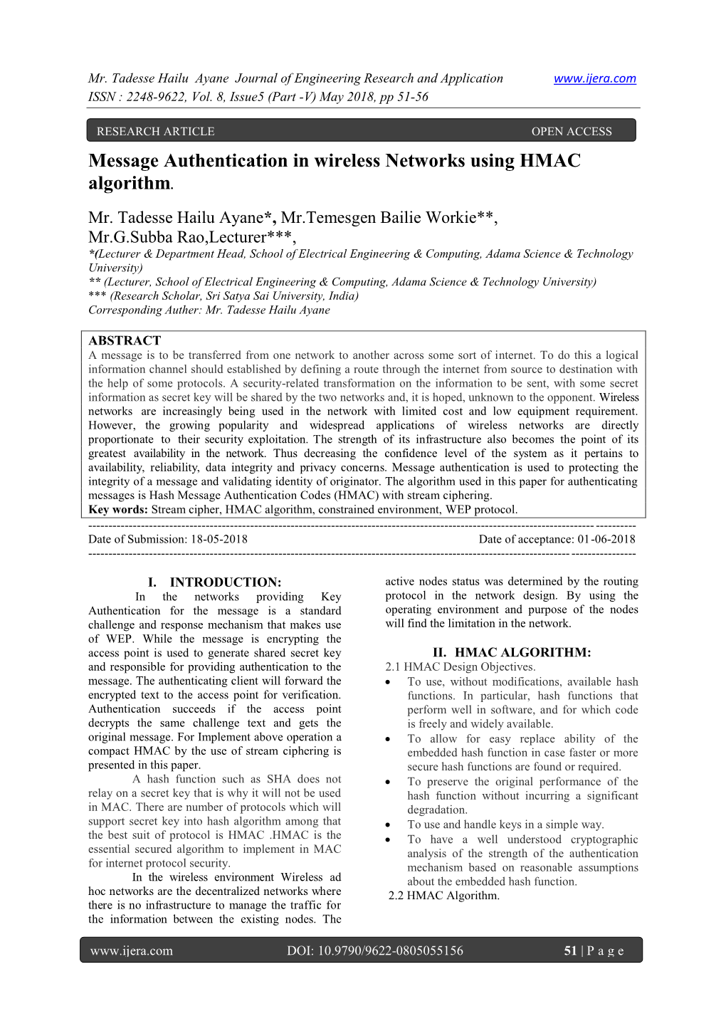 Message Authentication in Wireless Networks Using HMAC Algorithm