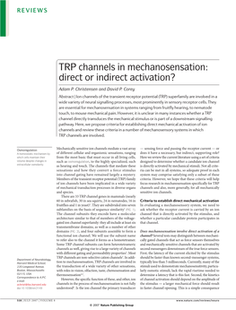 TRP Channels in Mechanosensation: Direct Or Indirect Activation?