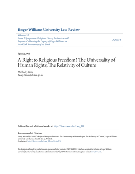 A Right to Religious Freedom? the Universality of Human Rights, the Relativity of Culture*