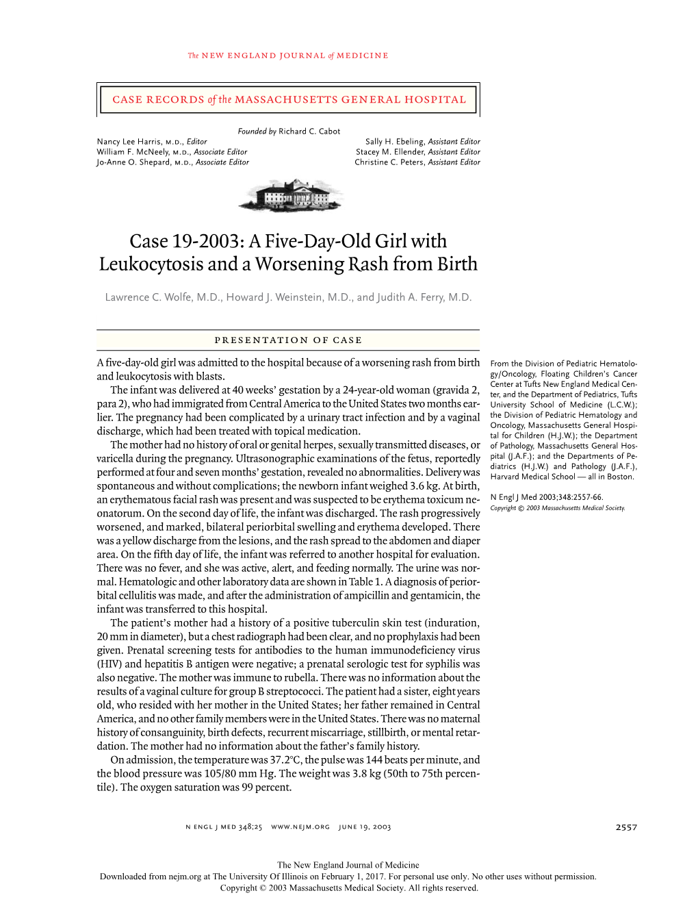 Case 19-2003: a Five-Day-Old Girl with Leukocytosis and a Worsening Rash from Birth