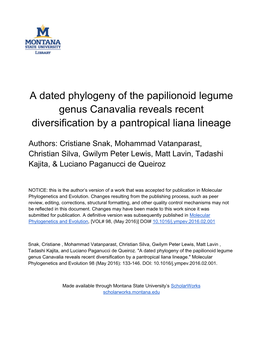 A Dated Phylogeny of the Papilionoid Legume Genus Canavalia Reveals Recent Diversification by a Pantropical Liana Lineage