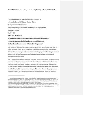 Rudolf Frisius Stockhausen Dirigieren 6Jun18 Langfassung 5. 6. 18 Für Internet Veröffentlichung Der Überarbeiteten Kurzfassun